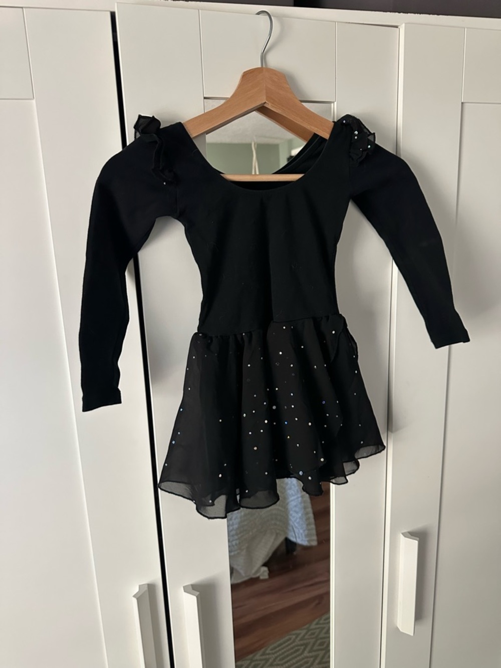 Black Sparkle Dance Long-sleeve Leotard and Skirt for Kids
